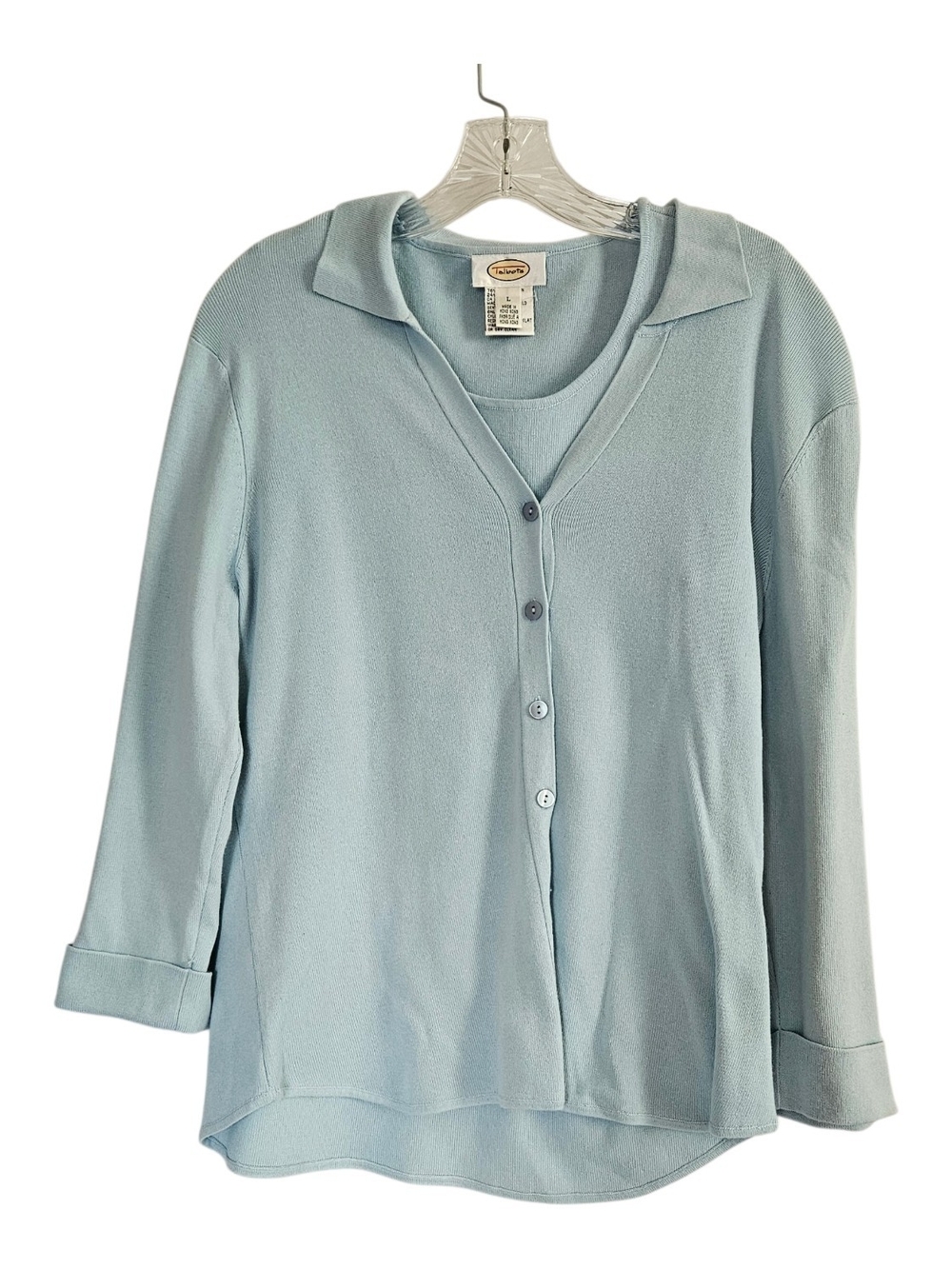 Talbots Twin Set Light Blue Womens L Business Casual Office NWOT Knit Stretch